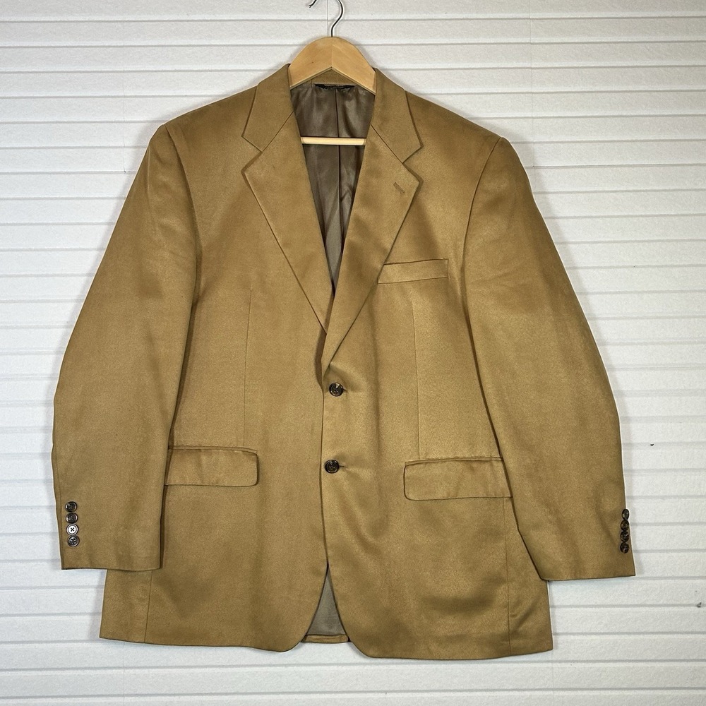 CHAPS Mens 42R Faux Suede Blazer Tan Brown Microfiber Sport Coat 2 Button